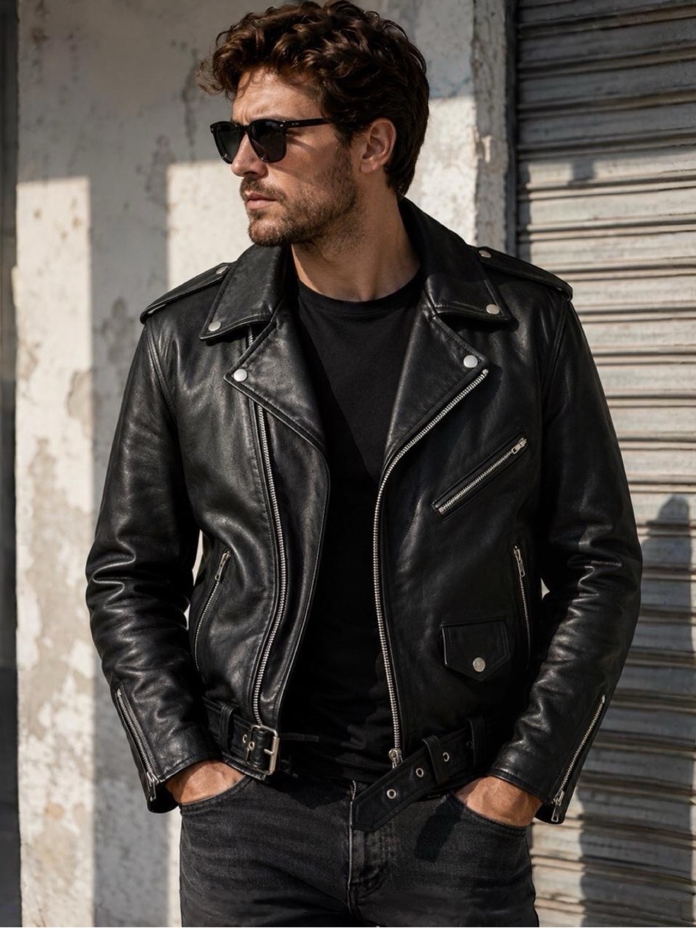 Genuine Leather Black Motorcycle Biker Jacket EU 50 /US XL YKK Double Rider